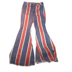 We The Free Free People Patriotic Stripe Flare Jeans USA Red White Blue Size 30